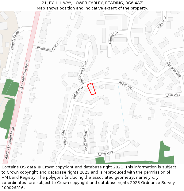 21, RYHILL WAY, LOWER EARLEY, READING, RG6 4AZ: Location map and indicative extent of plot