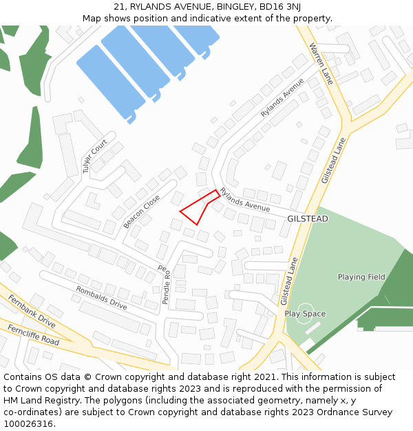 21, RYLANDS AVENUE, BINGLEY, BD16 3NJ: Location map and indicative extent of plot