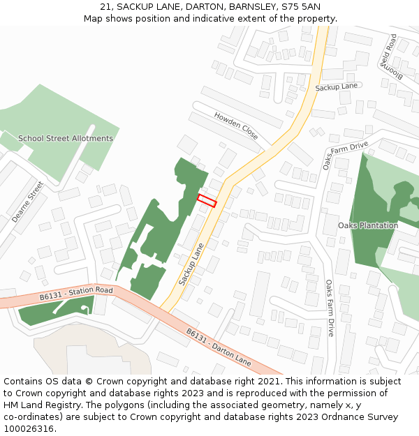 21, SACKUP LANE, DARTON, BARNSLEY, S75 5AN: Location map and indicative extent of plot