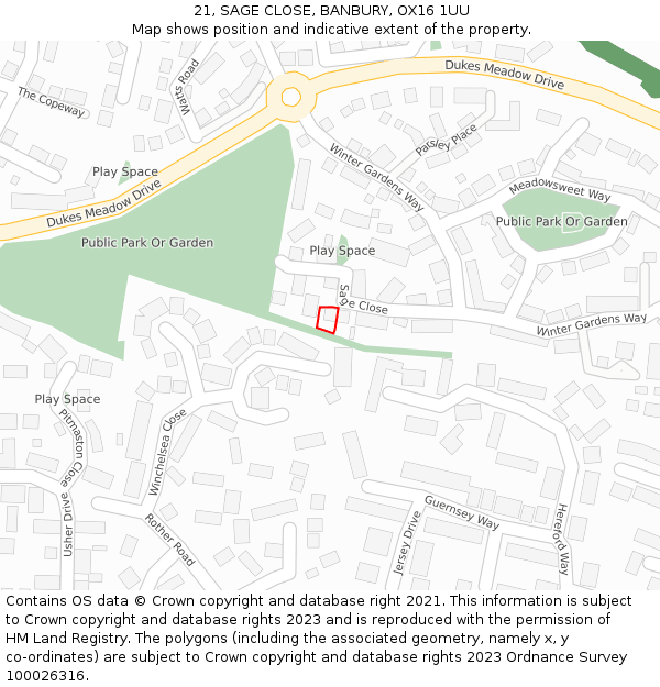 21, SAGE CLOSE, BANBURY, OX16 1UU: Location map and indicative extent of plot