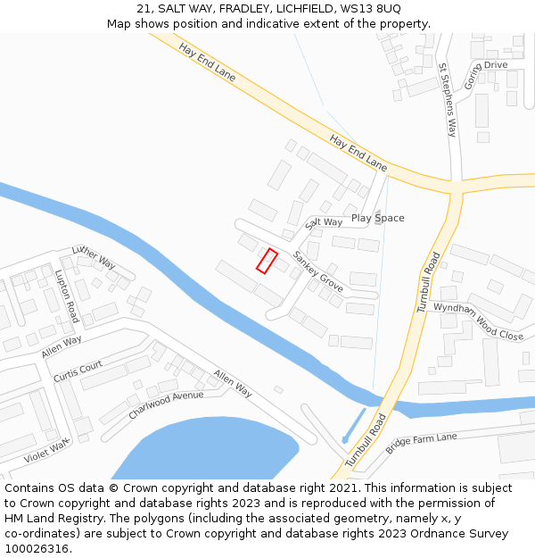 21, SALT WAY, FRADLEY, LICHFIELD, WS13 8UQ: Location map and indicative extent of plot