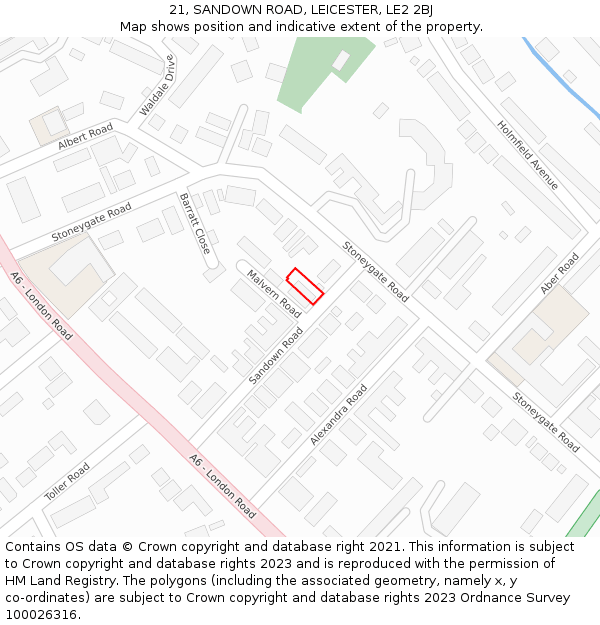 21, SANDOWN ROAD, LEICESTER, LE2 2BJ: Location map and indicative extent of plot