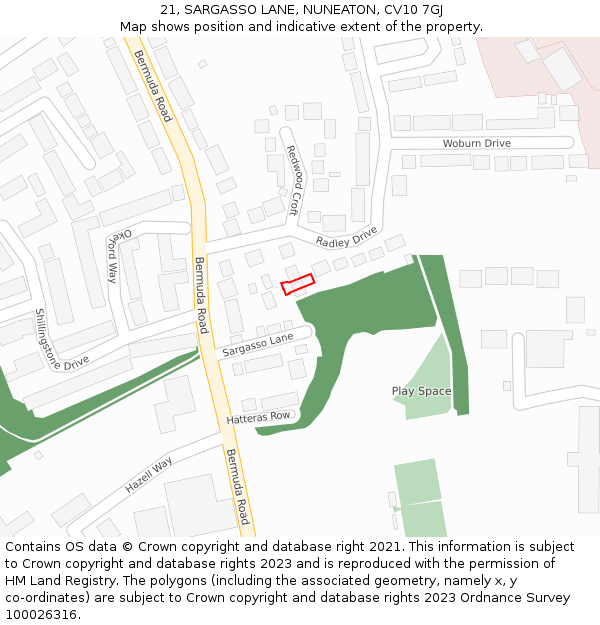 21, SARGASSO LANE, NUNEATON, CV10 7GJ: Location map and indicative extent of plot