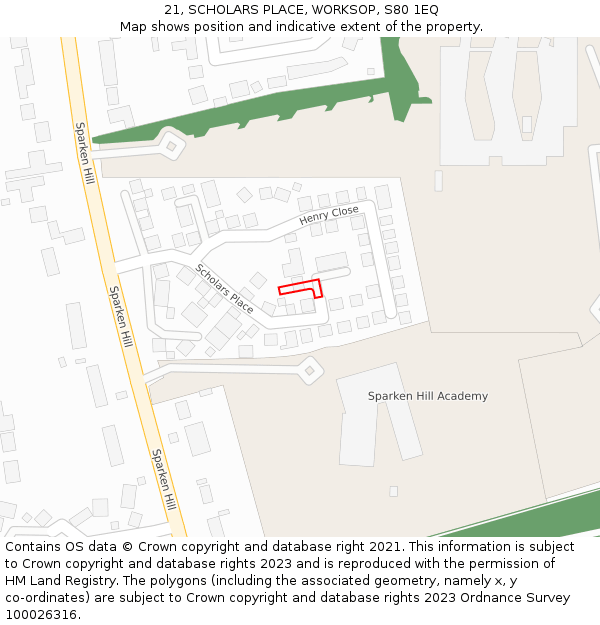 21, SCHOLARS PLACE, WORKSOP, S80 1EQ: Location map and indicative extent of plot