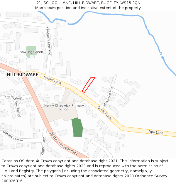 21, SCHOOL LANE, HILL RIDWARE, RUGELEY, WS15 3QN: Location map and indicative extent of plot