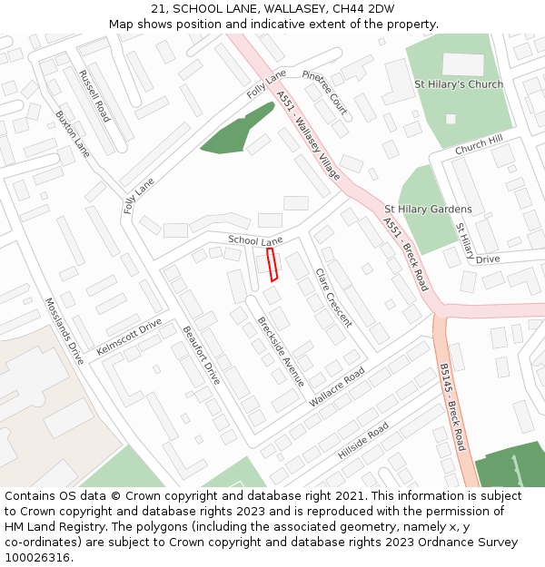 21, SCHOOL LANE, WALLASEY, CH44 2DW: Location map and indicative extent of plot