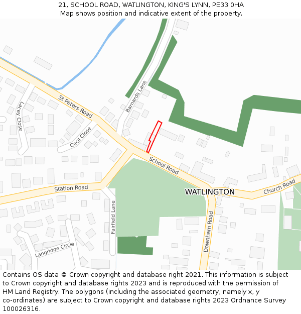 21, SCHOOL ROAD, WATLINGTON, KING'S LYNN, PE33 0HA: Location map and indicative extent of plot