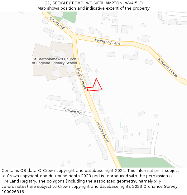 21, SEDGLEY ROAD, WOLVERHAMPTON, WV4 5LD: Location map and indicative extent of plot