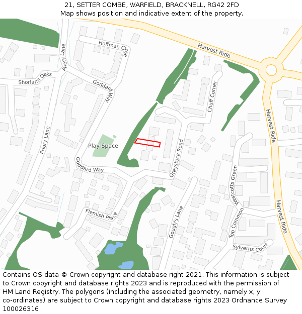 21, SETTER COMBE, WARFIELD, BRACKNELL, RG42 2FD: Location map and indicative extent of plot