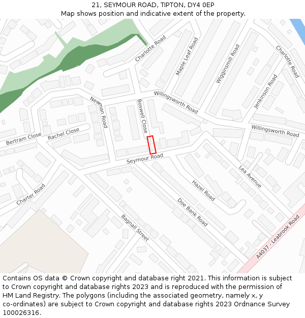 21, SEYMOUR ROAD, TIPTON, DY4 0EP: Location map and indicative extent of plot