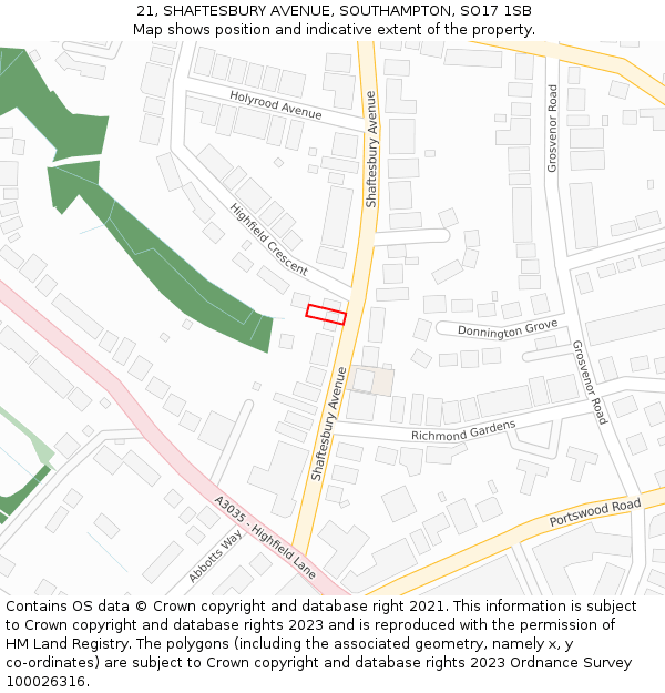 21, SHAFTESBURY AVENUE, SOUTHAMPTON, SO17 1SB: Location map and indicative extent of plot