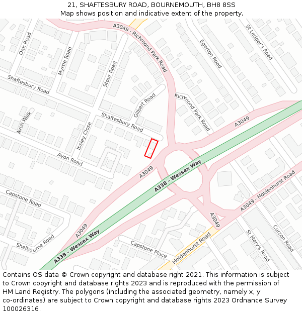 21, SHAFTESBURY ROAD, BOURNEMOUTH, BH8 8SS: Location map and indicative extent of plot