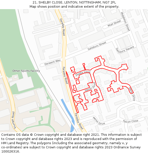 21, SHELBY CLOSE, LENTON, NOTTINGHAM, NG7 2FL: Location map and indicative extent of plot