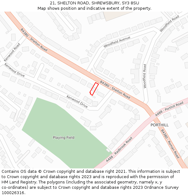 21, SHELTON ROAD, SHREWSBURY, SY3 8SU: Location map and indicative extent of plot