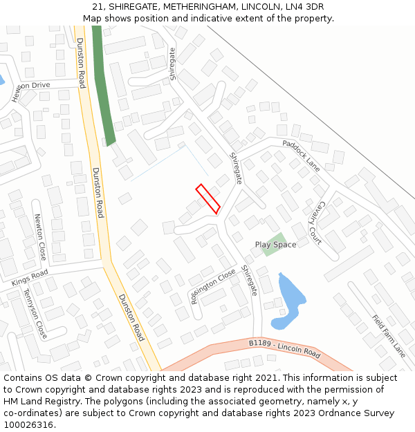 21, SHIREGATE, METHERINGHAM, LINCOLN, LN4 3DR: Location map and indicative extent of plot