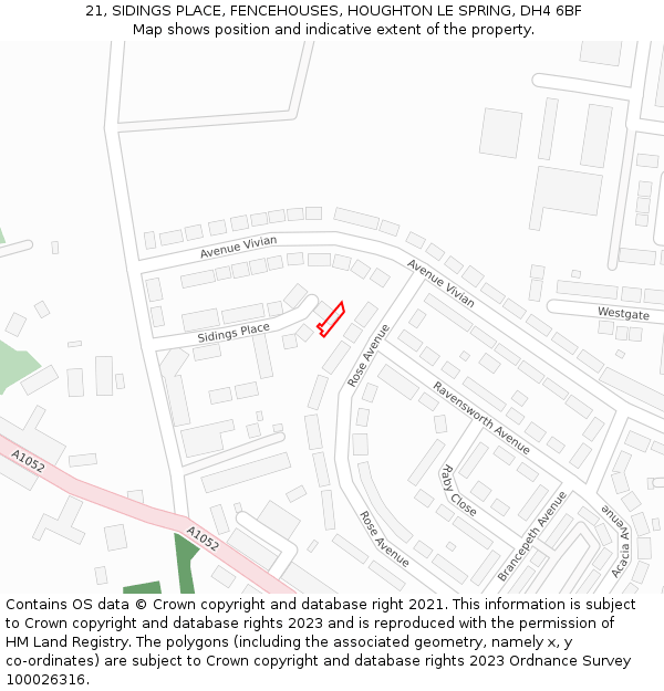 21, SIDINGS PLACE, FENCEHOUSES, HOUGHTON LE SPRING, DH4 6BF: Location map and indicative extent of plot