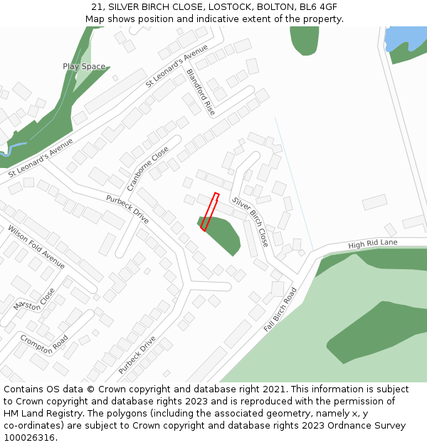 21, SILVER BIRCH CLOSE, LOSTOCK, BOLTON, BL6 4GF: Location map and indicative extent of plot