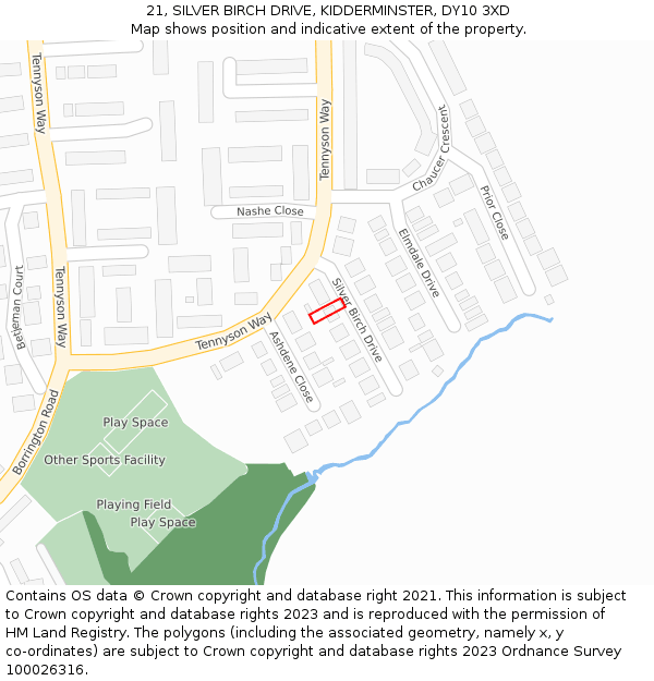 21, SILVER BIRCH DRIVE, KIDDERMINSTER, DY10 3XD: Location map and indicative extent of plot