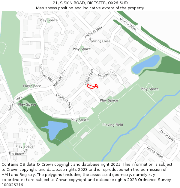 21, SISKIN ROAD, BICESTER, OX26 6UD: Location map and indicative extent of plot