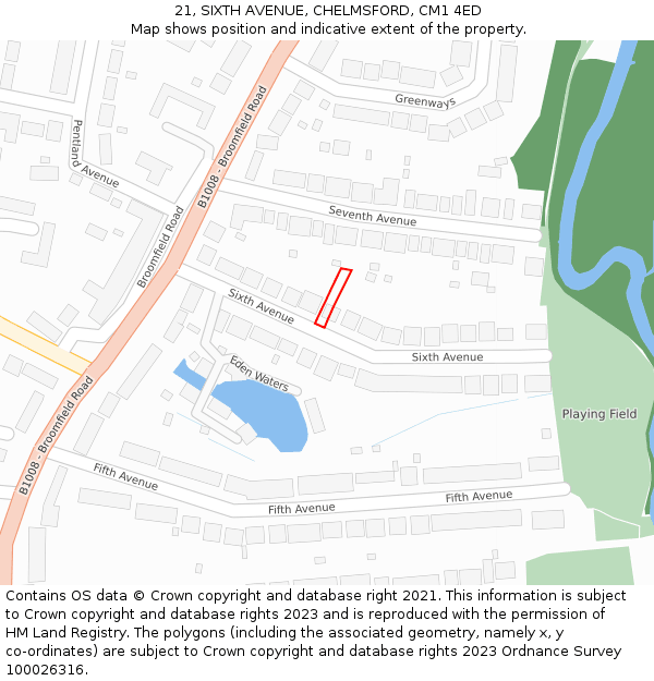 21, SIXTH AVENUE, CHELMSFORD, CM1 4ED: Location map and indicative extent of plot