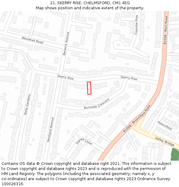 21, SKERRY RISE, CHELMSFORD, CM1 4EG: Location map and indicative extent of plot
