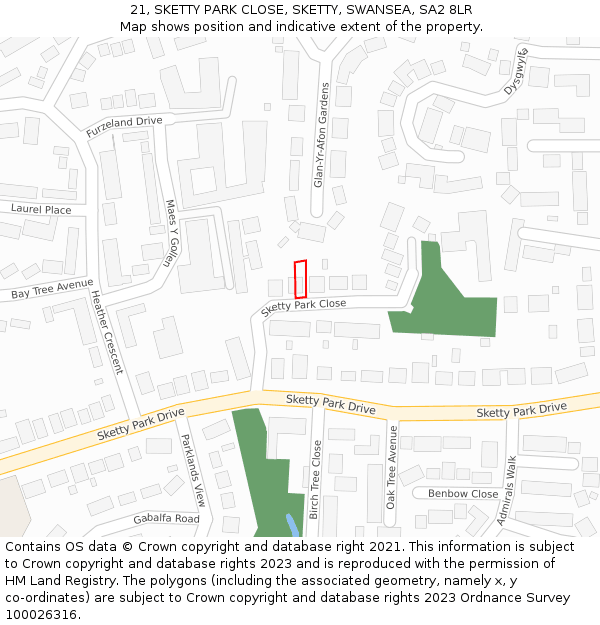 21, SKETTY PARK CLOSE, SKETTY, SWANSEA, SA2 8LR: Location map and indicative extent of plot