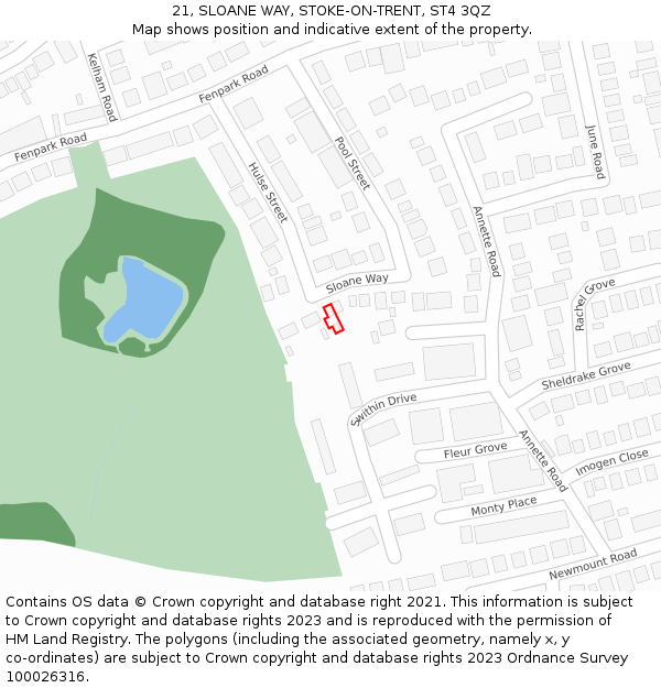 21, SLOANE WAY, STOKE-ON-TRENT, ST4 3QZ: Location map and indicative extent of plot