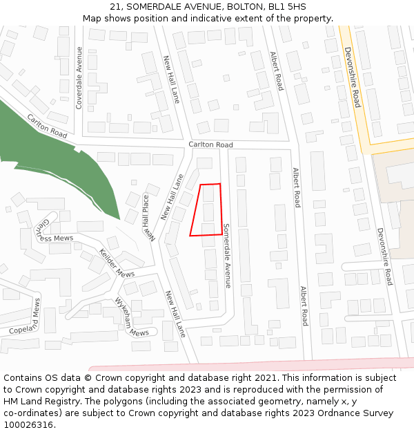 21, SOMERDALE AVENUE, BOLTON, BL1 5HS: Location map and indicative extent of plot
