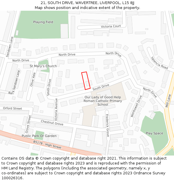 21, SOUTH DRIVE, WAVERTREE, LIVERPOOL, L15 8JJ: Location map and indicative extent of plot