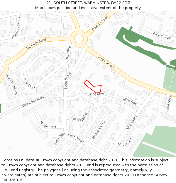21, SOUTH STREET, WARMINSTER, BA12 8DZ: Location map and indicative extent of plot