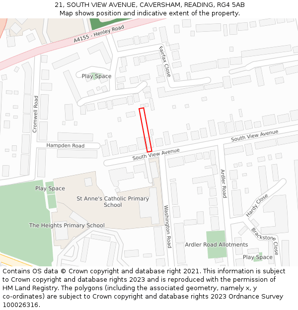 21, SOUTH VIEW AVENUE, CAVERSHAM, READING, RG4 5AB: Location map and indicative extent of plot