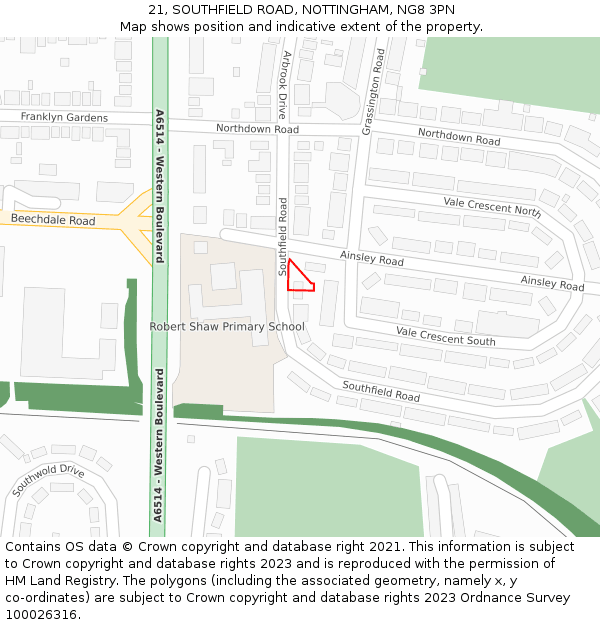 21, SOUTHFIELD ROAD, NOTTINGHAM, NG8 3PN: Location map and indicative extent of plot