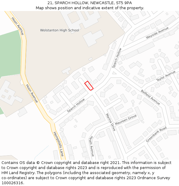 21, SPARCH HOLLOW, NEWCASTLE, ST5 9PA: Location map and indicative extent of plot