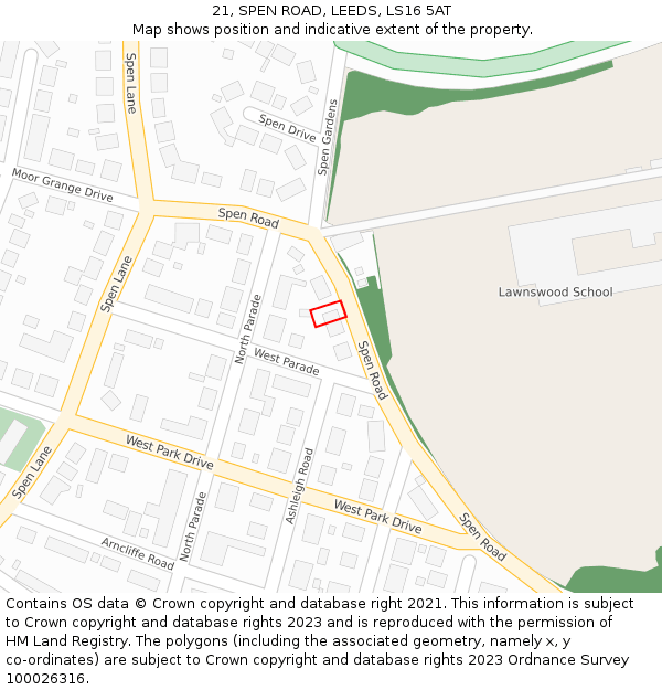 21, SPEN ROAD, LEEDS, LS16 5AT: Location map and indicative extent of plot