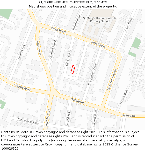 21, SPIRE HEIGHTS, CHESTERFIELD, S40 4TG: Location map and indicative extent of plot