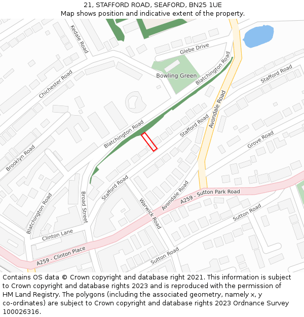 21, STAFFORD ROAD, SEAFORD, BN25 1UE: Location map and indicative extent of plot