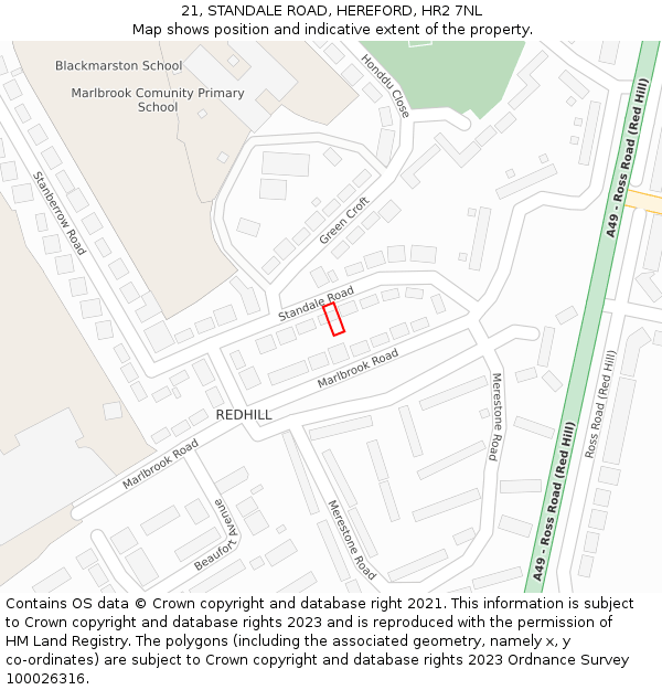 21, STANDALE ROAD, HEREFORD, HR2 7NL: Location map and indicative extent of plot