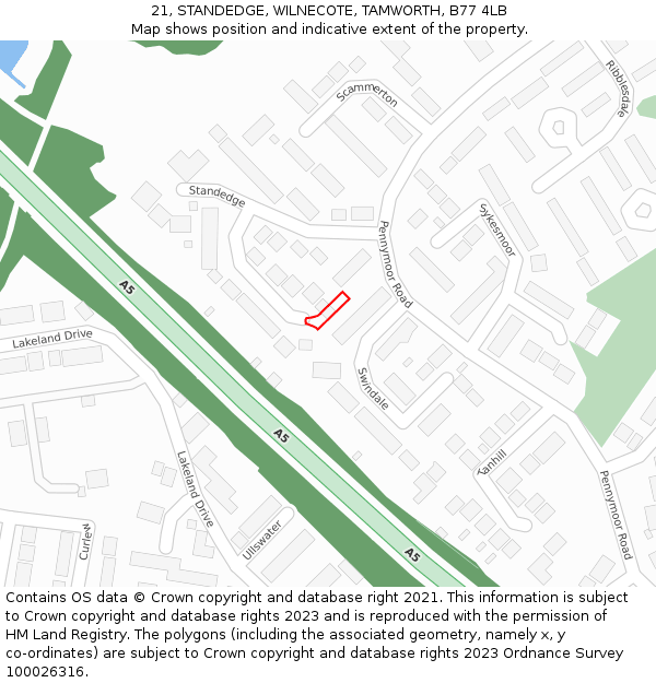 21, STANDEDGE, WILNECOTE, TAMWORTH, B77 4LB: Location map and indicative extent of plot
