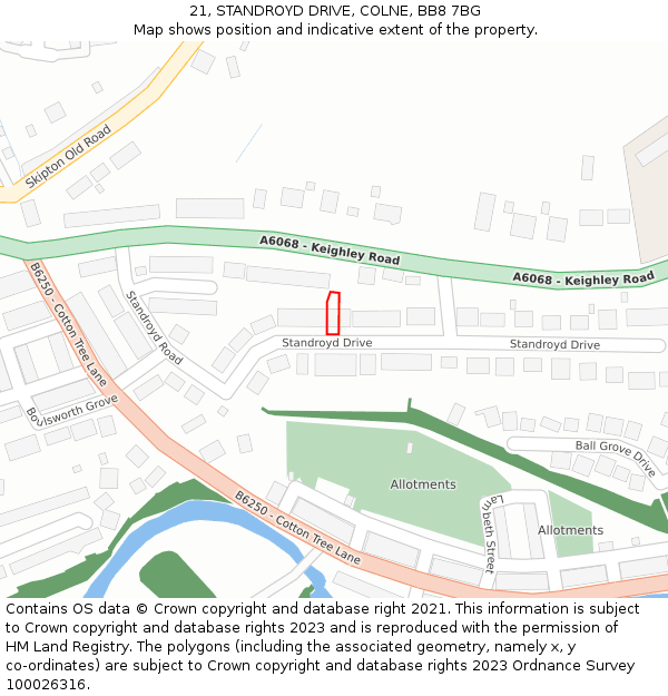 21, STANDROYD DRIVE, COLNE, BB8 7BG: Location map and indicative extent of plot
