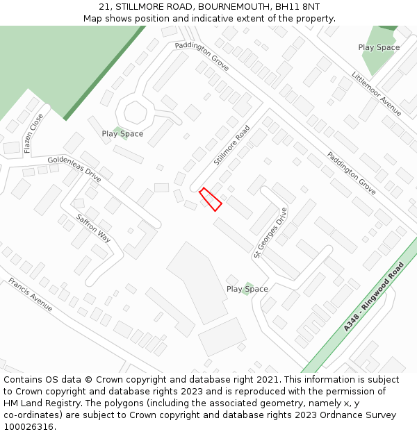 21, STILLMORE ROAD, BOURNEMOUTH, BH11 8NT: Location map and indicative extent of plot
