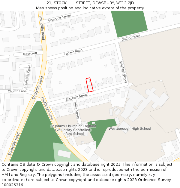 21, STOCKHILL STREET, DEWSBURY, WF13 2JD: Location map and indicative extent of plot