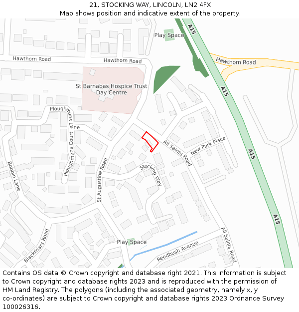 21, STOCKING WAY, LINCOLN, LN2 4FX: Location map and indicative extent of plot