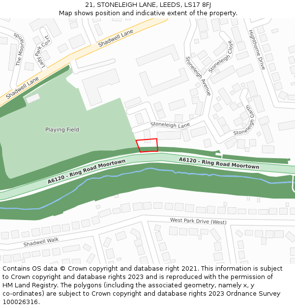 21, STONELEIGH LANE, LEEDS, LS17 8FJ: Location map and indicative extent of plot
