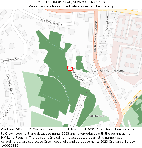 21, STOW PARK DRIVE, NEWPORT, NP20 4BD: Location map and indicative extent of plot