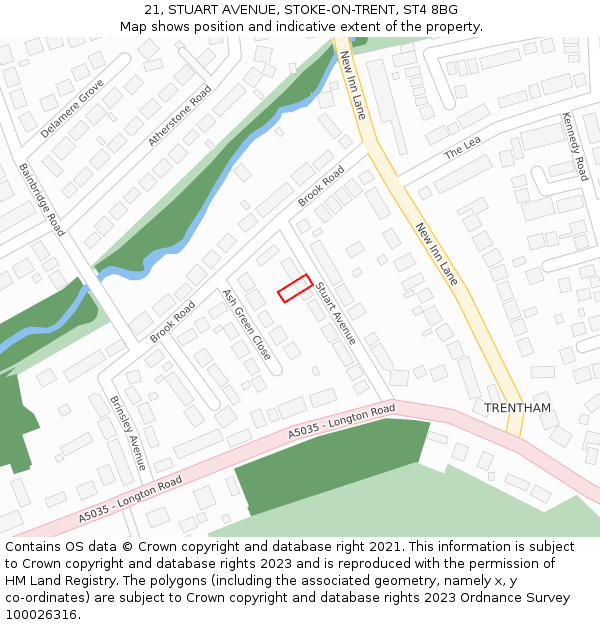 21, STUART AVENUE, STOKE-ON-TRENT, ST4 8BG: Location map and indicative extent of plot