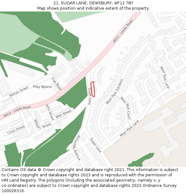 21, SUGAR LANE, DEWSBURY, WF12 7BY: Location map and indicative extent of plot