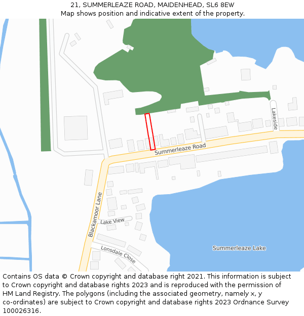 21, SUMMERLEAZE ROAD, MAIDENHEAD, SL6 8EW: Location map and indicative extent of plot