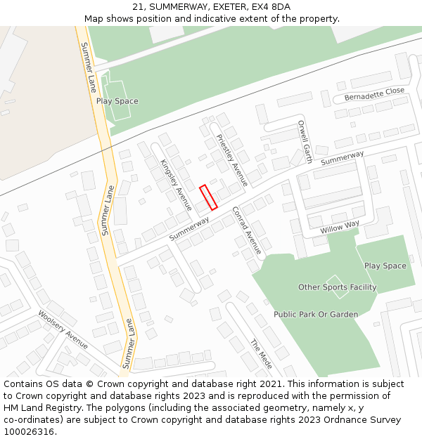 21, SUMMERWAY, EXETER, EX4 8DA: Location map and indicative extent of plot