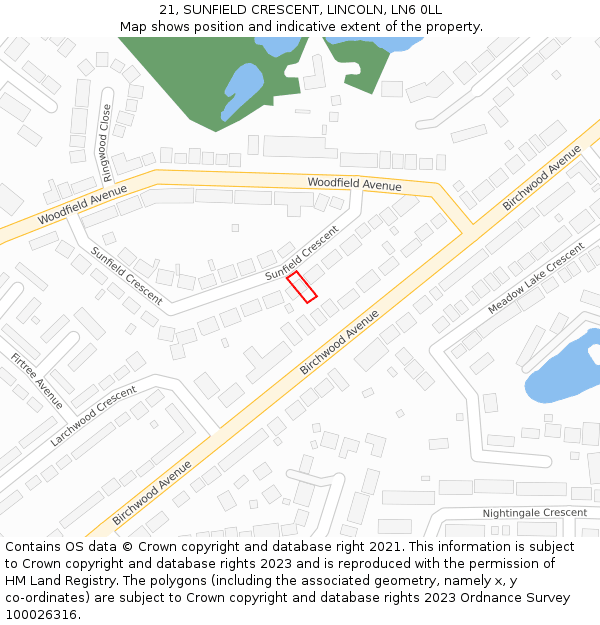 21, SUNFIELD CRESCENT, LINCOLN, LN6 0LL: Location map and indicative extent of plot