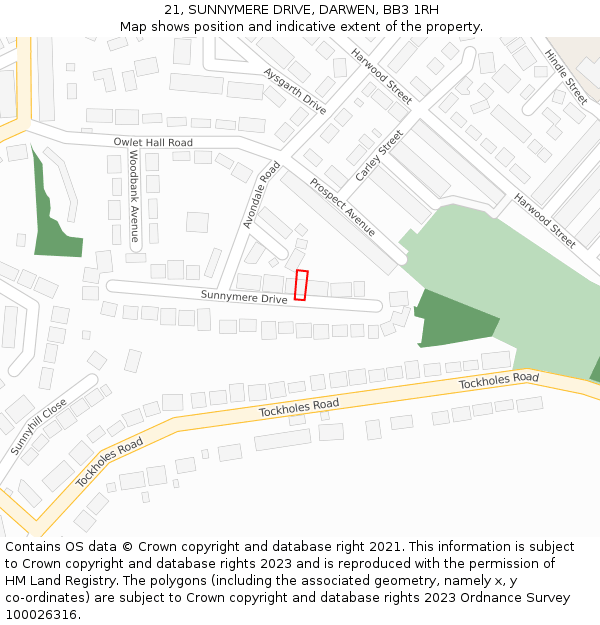 21, SUNNYMERE DRIVE, DARWEN, BB3 1RH: Location map and indicative extent of plot
